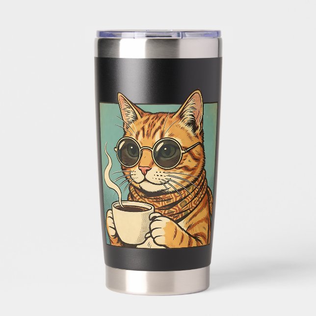 Cool Cat Coffee Retro Style Design for Cat Lovers Insulated Tumbler (Front)