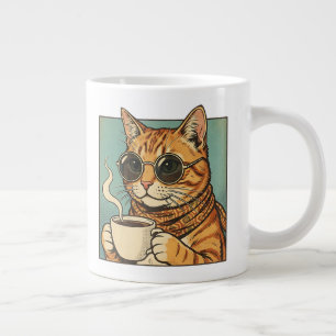 Cool Cat Coffee Retro Style Design for Cat Lovers Large Coffee Mug