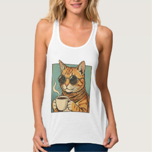 Cool Cat Coffee Retro Style Design for Cat Lovers Singlet