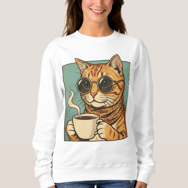 Cool Cat Coffee Retro Style Design for Cat Lovers Sweatshirt (Front)