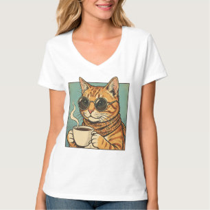 Cool Cat Coffee Retro Style Design for Cat Lovers T-Shirt