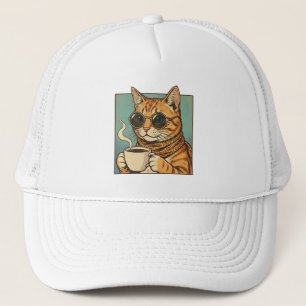 Cool Cat Coffee Retro Style Design for Cat Lovers Trucker Hat
