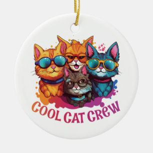 Cool Cat Crew Assorted Cats Wearing Sunglasses Ceramic Tree Decoration