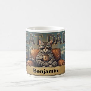 Cool Cat Dad Retro Coffee with Custom Name Mug