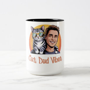 Cool Cat Dad Vibes T-Shirt Retro Style Funny Kitte Two-Tone Coffee Mug