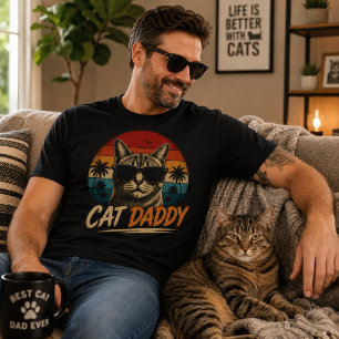 Cool Cat Daddy Retro Sunset Palm father's day T-Shirt
