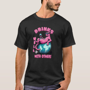 Cool Cat Drinks Well with Others Funny T-Shirt