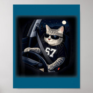 Cool Cat Driving 67 Sungles Funny For Men Women Ki Poster