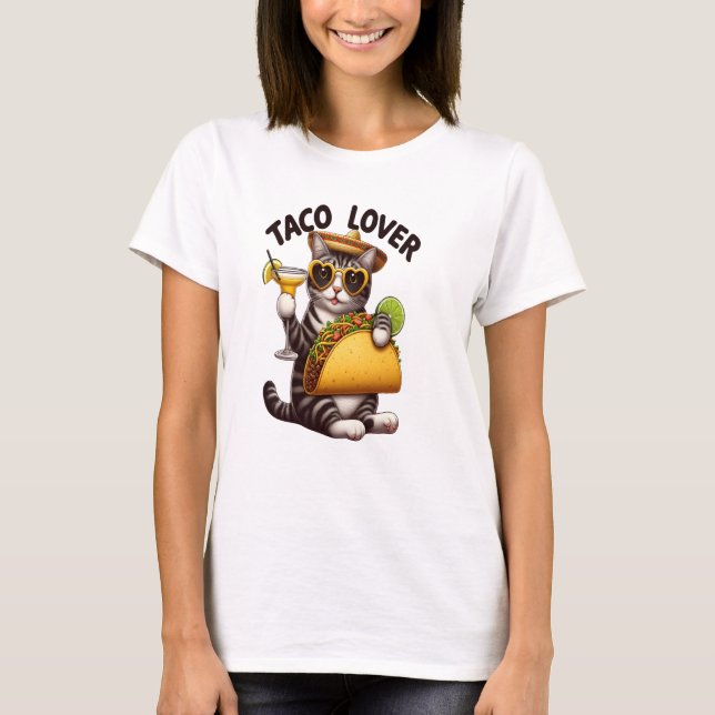 Cool Cat Enjoying Taco Tuesday T-Shirt (Front)
