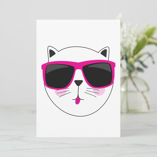 Cool Cat Face with Pink Sunglasses Cute Kitty  Invitation (Creator Uploaded)