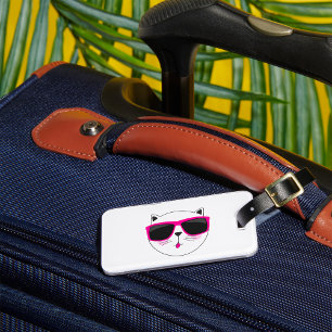 Cool Cat Face with Pink Sunglasses Cute Kitty Luggage Tag