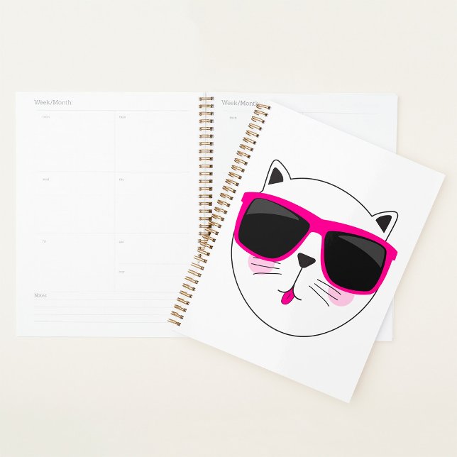 Cool Cat Face with Pink Sunglasses Cute Kitty  Planner (Creator Uploaded)