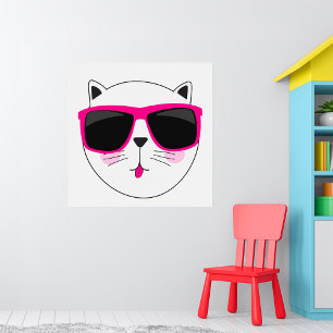 Cool Cat Face with Pink Sunglasses Cute Kitty Poster