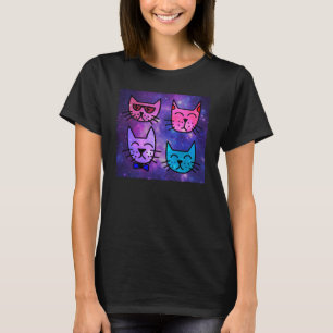 Cool Cat Faces on a Space Background T-Shirt