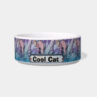 Cool Cat Graffiti Blue Purple Sign Bowl