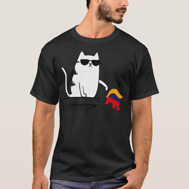 Cool Cat Harris Walz Knock Over Trump Elephant Hai T-Shirt (Front)