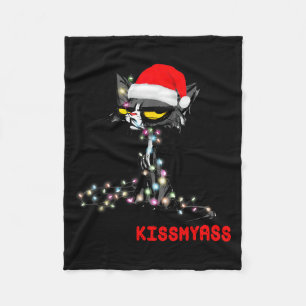 Cool Cat Hat Merry Kiss My Christmas  Fleece Blanket