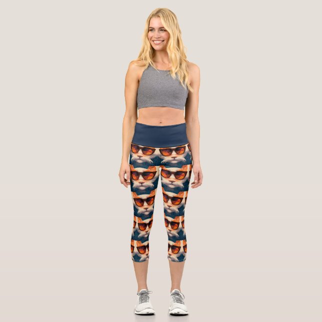 COOL CAT High Waisted Capris YOGA PANTS LEGGINGS (Front)