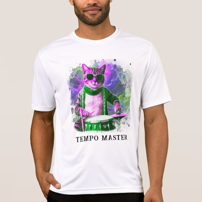 *~* Cool Cat HIPPIE  DRUMMER AP91 Percussionist  T-Shirt (Front)