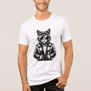 Cool Cat in Leather Jacket Graphic Retro Biker Tri-Blend Shirt