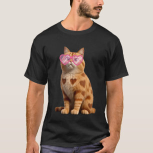 Cool Cat Kitten Lover Red Heart Glasses Valentines T-Shirt