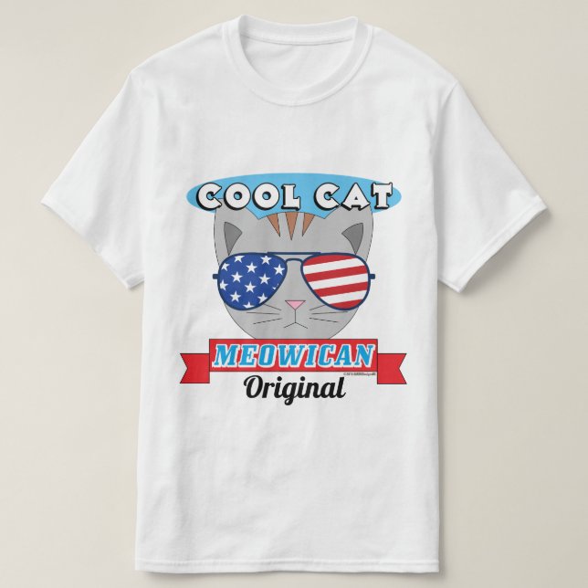 Cool Cat Meowican Original Patriotic Funny Pun T-Shirt (Design Front)