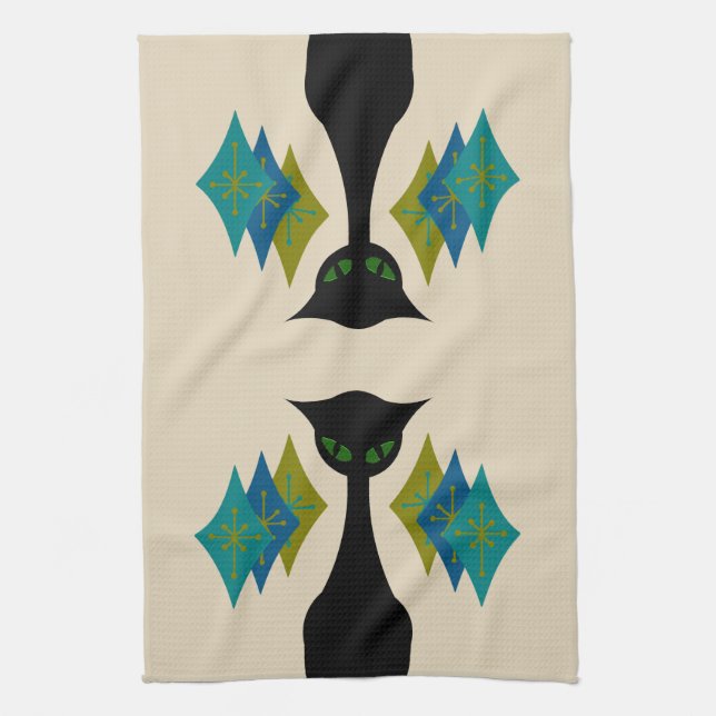 Cool Cat Mid Century Modern Retro Kitchen Towel (Vertical)