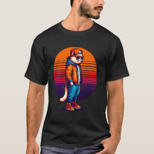 Cool Cat Modern Urban Style Sunset Retro Art T-Shirt