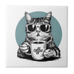 Cool Cat Mornings � Coffee, Shades & Attitude Tile