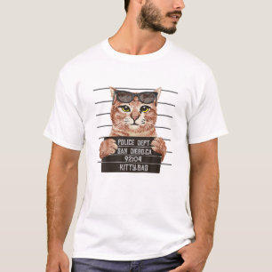 Cool Cat Mugshot Funny Cartoon Kitten Pet Lovers T-Shirt
