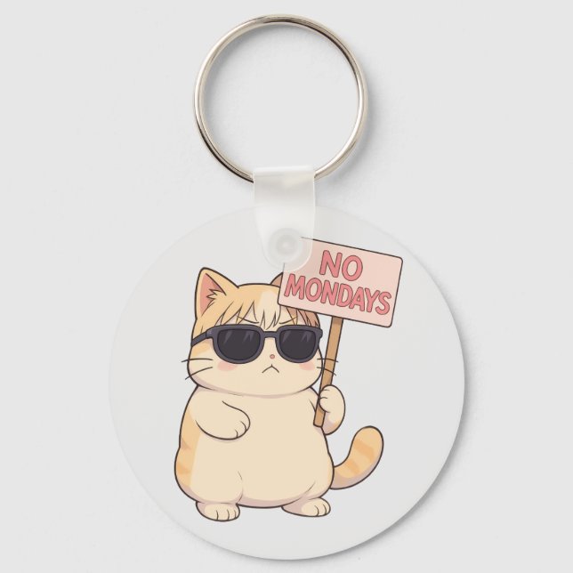 Cool Cat No Mondays Esthetic Meme Key Ring (Front)