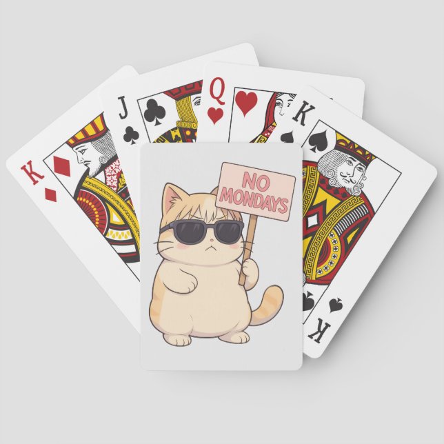 Cool Cat No Mondays Esthetic Meme Playing Cards (Back)