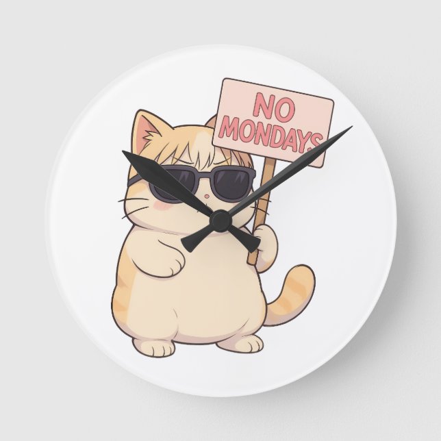 Cool Cat No Mondays Esthetic Meme Round Clock (Front)