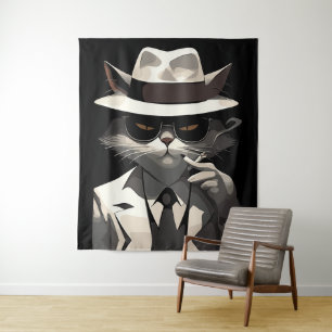 Cool Cat Noir: Suave and Mysterious Feline Tapestry
