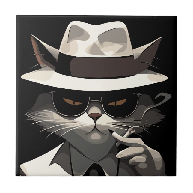 Cool Cat Noir: Suave and Mysterious Feline Tile (Front)