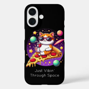Cool Cat on Pizza in Space iPhone 16 Case