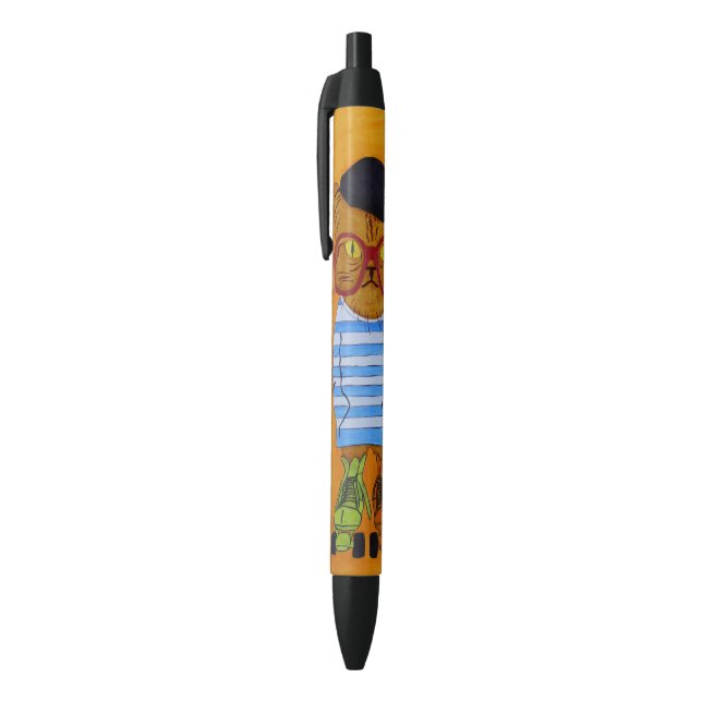 Cool Cat On Roller Skates Pen! Black Ink Pen (Top (Vertical))