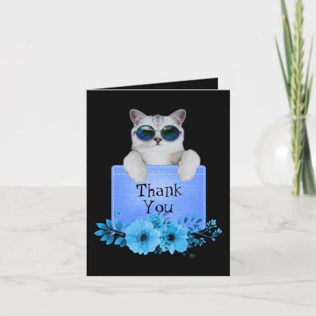Cool Cat On The Pocket Thank You Card (Front)