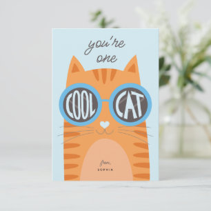 Cool Cat Orange Valentine's day Card_blue Invitation