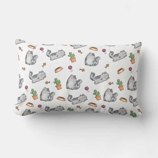 Cool Cat Pattern Lumbar Cushion (Front)