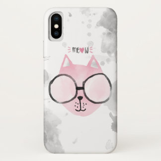Cool Cat Pink Watercolor Meow Case-Mate iPhone Case