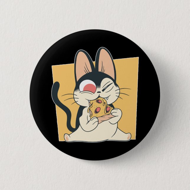 Cool Cat Pizza Lover Design 6 Cm Round Badge (Front)