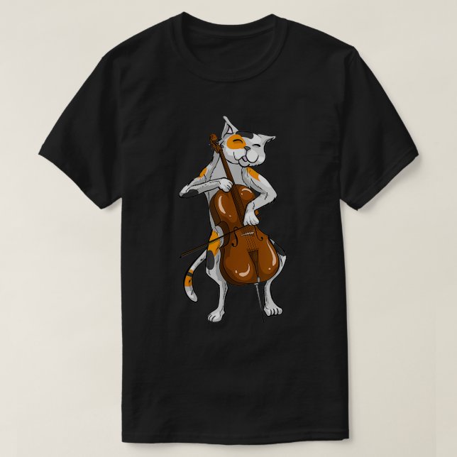 Cool Cat Playing Cello  Funny Kitten Instrument Pl T-Shirt (Design Front)