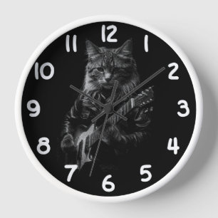 Cool Cat Playing Electric Guitar Clock