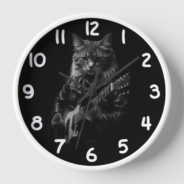 Cool Cat Playing Electric Guitar Clock (Front)