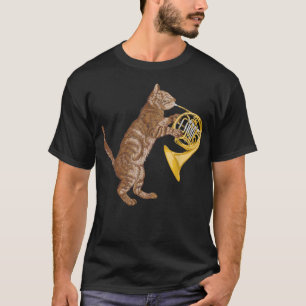 Cool Cat Playing French Horn Musician Orchestra Mu T-Shirt