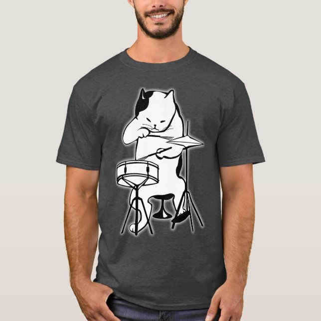 Cool Cat Playing Jazz on Drums T-Shirt (Front)