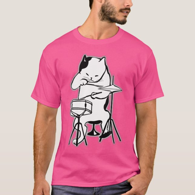 Cool Cat Playing Jazz On Drums Tshirt (Front)