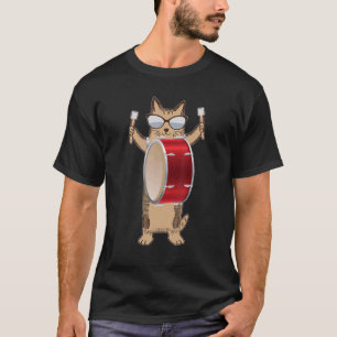 Cool Cat Playing The Bass Drum Percussionist Kit T-Shirt
