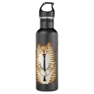 Cool Cat Playing The Clarinet Design Hippy Hipster 710 Ml Water Bottle
